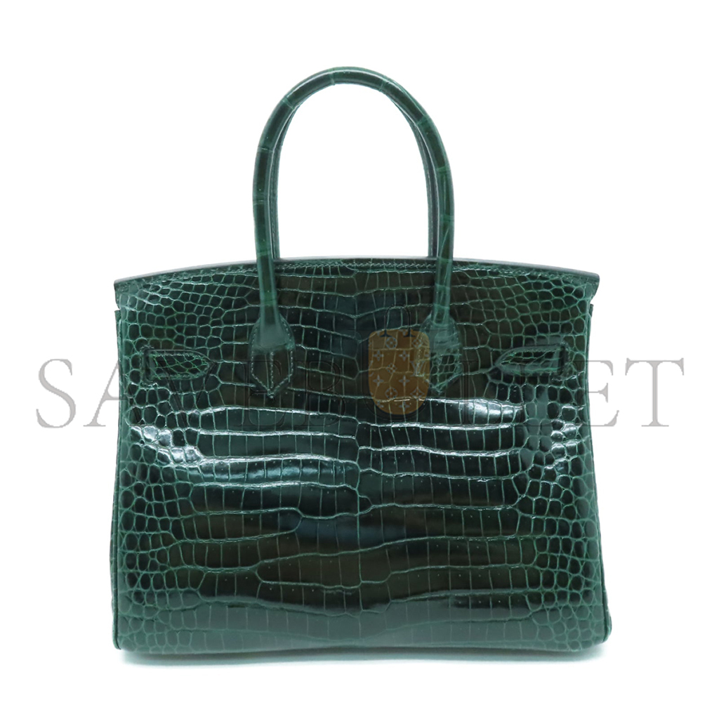H**mes master birkin 25 crocodile leather channel green silver buckle h041354ck25 (25*20*13cm)